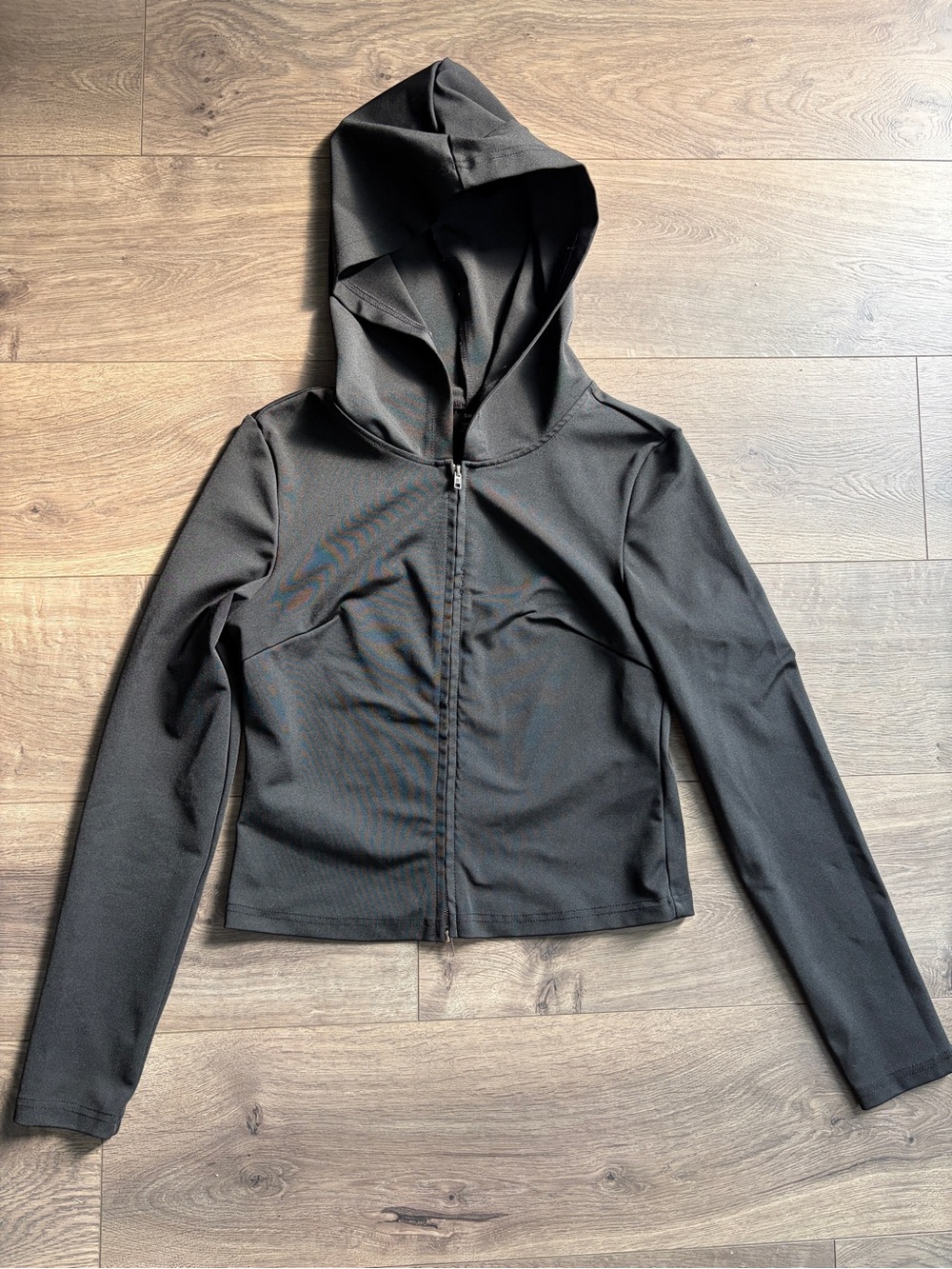 SHEIN Black Hooded Long-Sleeve Jacket with hood